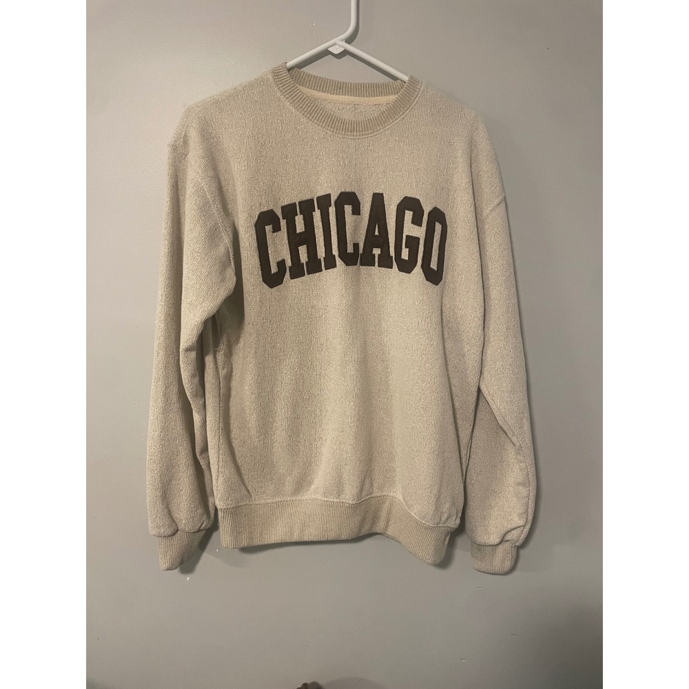 New York Popular Chicago Graphic Sweatshirt Oatmeal Heather Terry Crewneck L